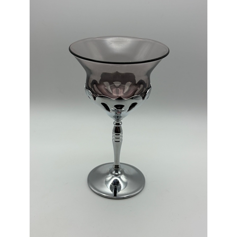 Vintage Art Deco  Krome Kraft Goblet Glass Farber Brothers removable glass